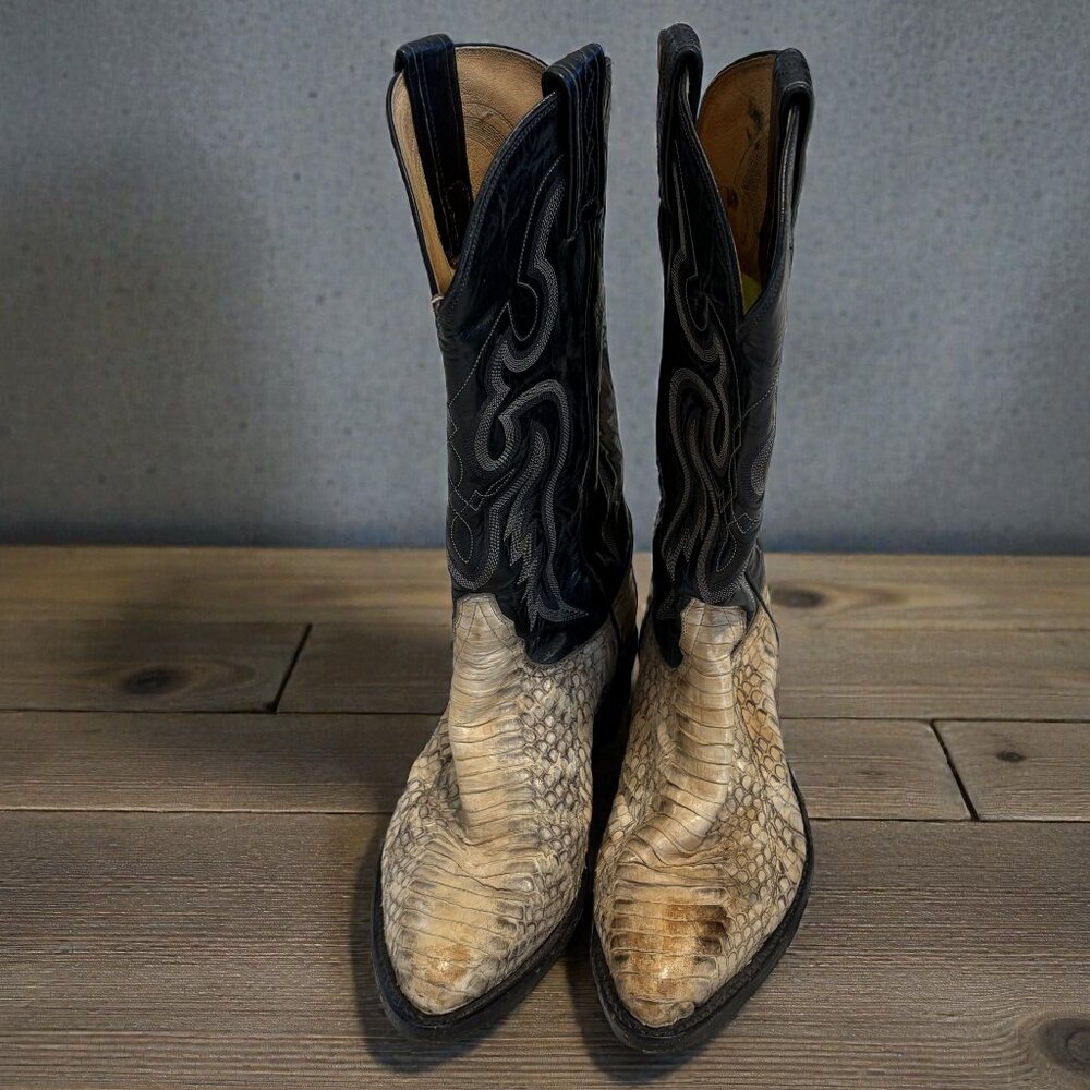 Vintage Tony Lama Cowboy Boots – Genuine Python Snakeskin & Black Leather